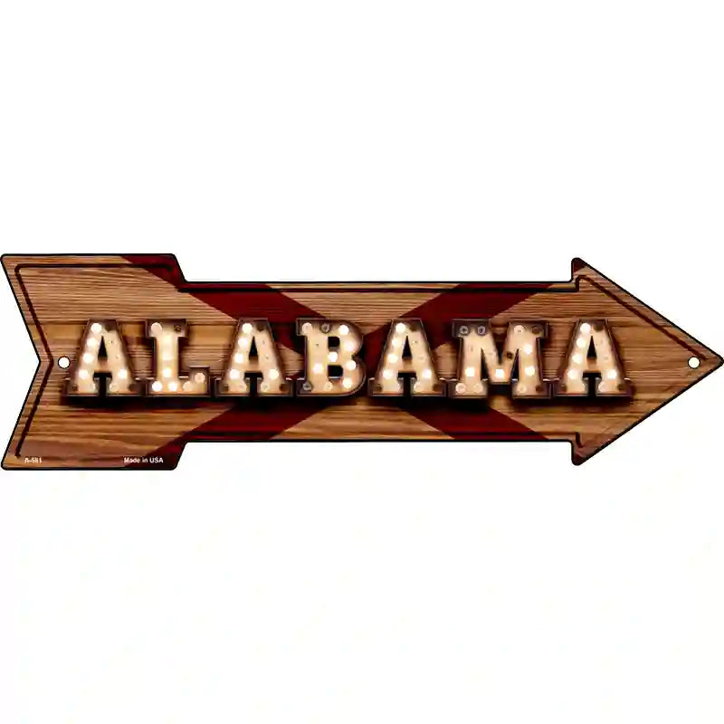 Alabama Bulb Lettering With State Flag Novelty Metal Arrow Sign 17" x 5" (A)