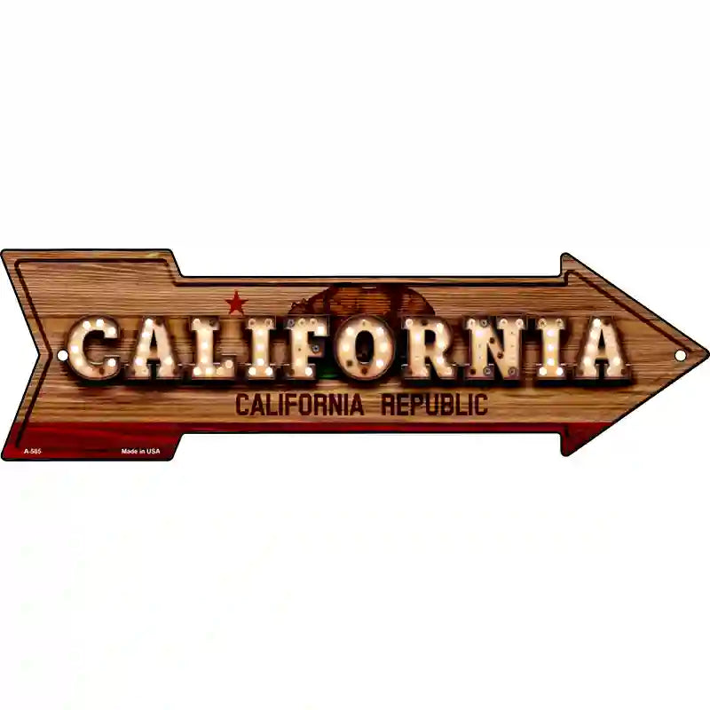 California Bulb Lettering With State Flag Novelty Metal Arrow Sign 17" x 5" (A)