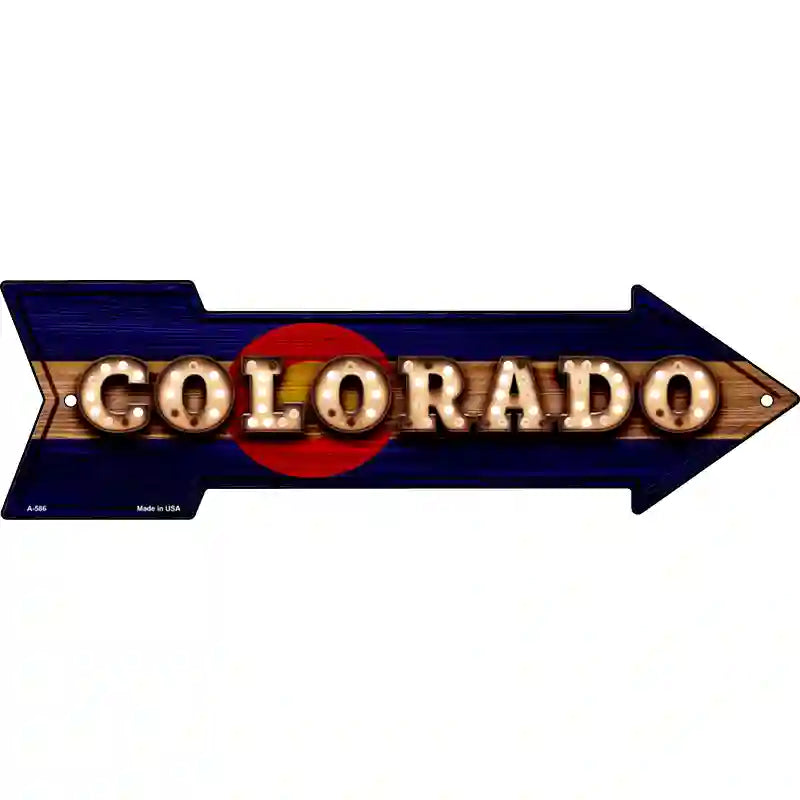 Colorado Bulb Lettering With State Flag Novelty Metal Arrow Sign 17" x 5" (A)