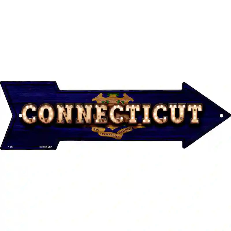 Connecticut Bulb Lettering With State Flag Novelty Metal Arrow Sign 17" x 5" (A)