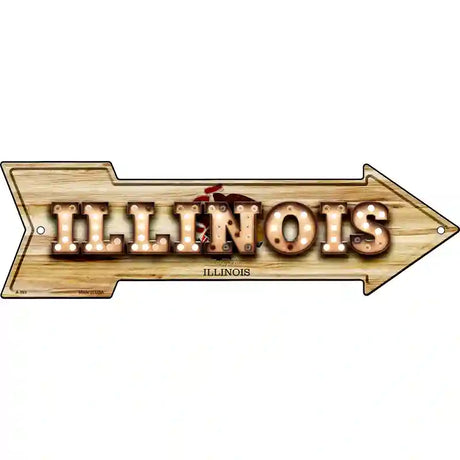 Illinois Bulb Lettering With State Flag Novelty Metal Arrow Sign 17" x 5" (A)