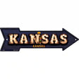 Kansas Bulb Lettering With State Flag Novelty Metal Arrow Sign 17" x 5" (A)