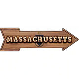 Massachusetts Bulb Lettering With State Flag Novelty Metal Arrow Sign 17" x 5" (A)