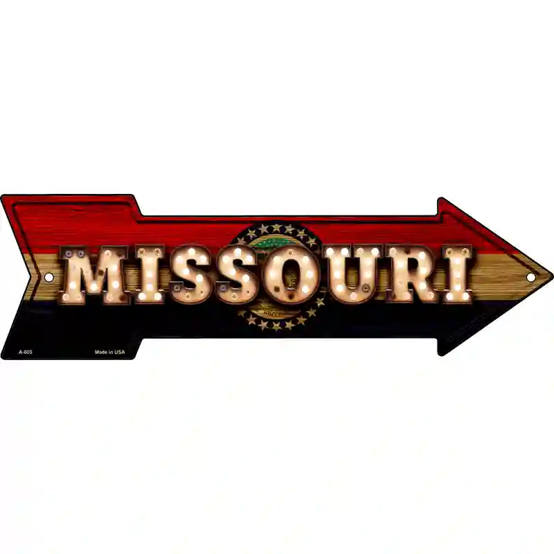 Missouri Bulb Lettering With State Flag Novelty Metal Arrow Sign 17" x 5" (A)