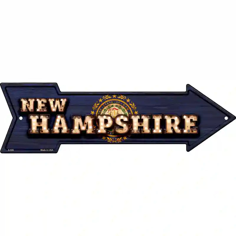 New Hampshire Bulb Lettering With State Flag Novelty Metal Arrow Sign 17" x 5" (A)