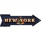 New York Bulb Lettering With State Flag Novelty Metal Arrow Sign 17" x 5" (A)