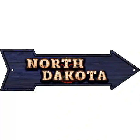 North Dakota Bulb Lettering With State Flag Novelty Metal Arrow Sign 17" x 5" (A)