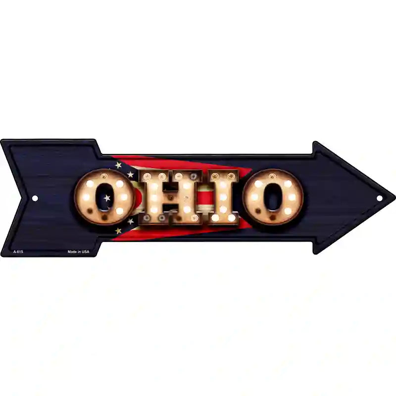 Ohio Bulb Lettering With State Flag Novelty Metal Arrow Sign 17" x 5" (A)