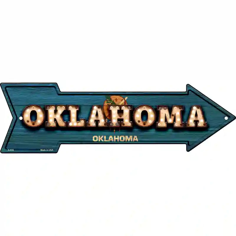 Oklahoma Bulb Lettering With State Flag Novelty Metal Arrow Sign 17" x 5" (A)