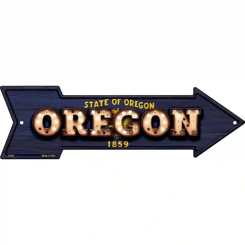 Oregon Bulb Lettering With State Flag Novelty Metal Arrow Sign 17" x 5" (A)