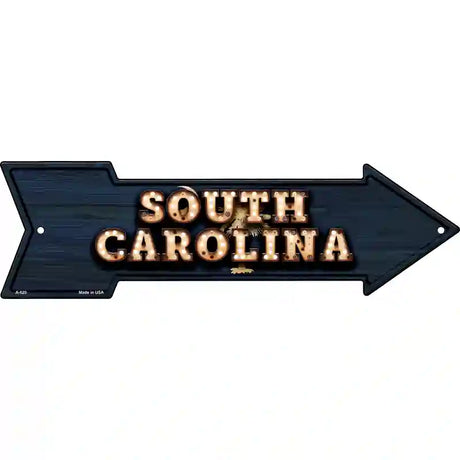 South Carolina Bulb Lettering With State Flag Novelty Metal Arrow Sign 17" x 5" (A)