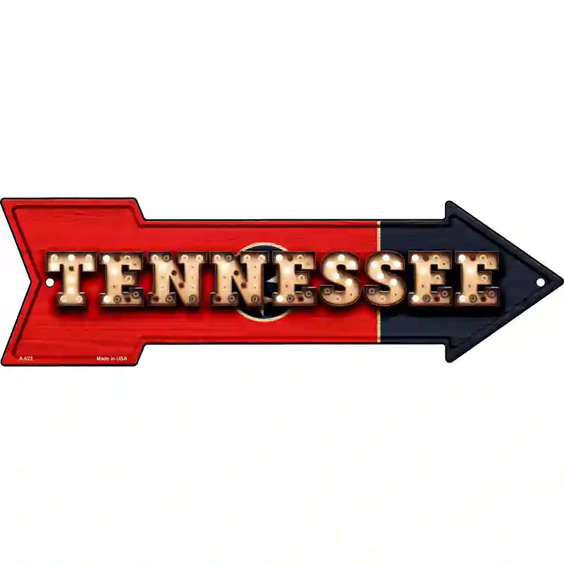 Tennessee Bulb Lettering With State Flag Novelty Metal Arrow Sign 17" x 5" (A)