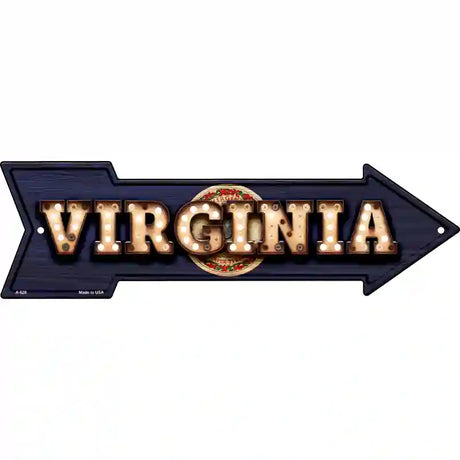 Virginia Bulb Lettering With State Flag Novelty Metal Arrow Sign 17" x 5" (A)