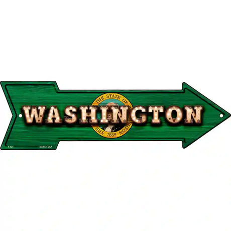 Washington Bulb Lettering With State Flag Novelty Metal Arrow Sign 17" x 5" (A)