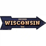 Wisconsin Bulb Lettering With State Flag Novelty Metal Arrow Sign 17" x 5" (A)