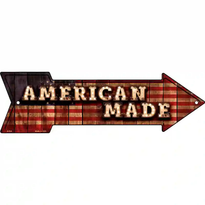 American Made Bulb Letters American Flag Novelty Metal Arrow Sign 17" x 5" (A)