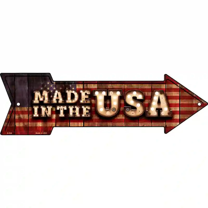 Made in the USA Bulb Letters American Flag Novelty Metal Arrow Sign 17" x 5" (A)