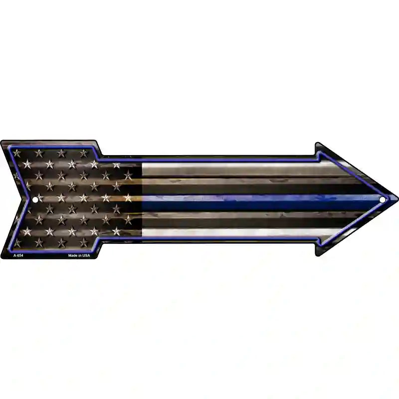 American Flag Thin Blue Line Novelty Metal Arrow Sign 17" x 5" (A)