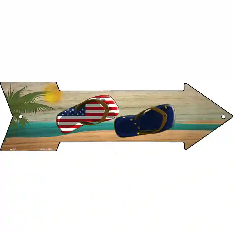 US and Alaska Flag Flip Flop Novelty Metal Arrow Sign 17" x 5" (A)