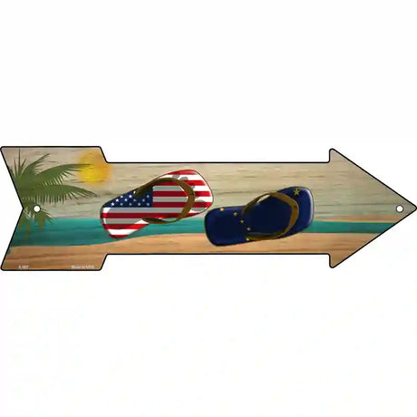 US and Alaska Flag Flip Flop Novelty Metal Arrow Sign 17" x 5" (A)