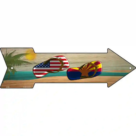 US and Arizona Flag Flip Flop Novelty Metal Arrow Sign 17" x 5" (A)