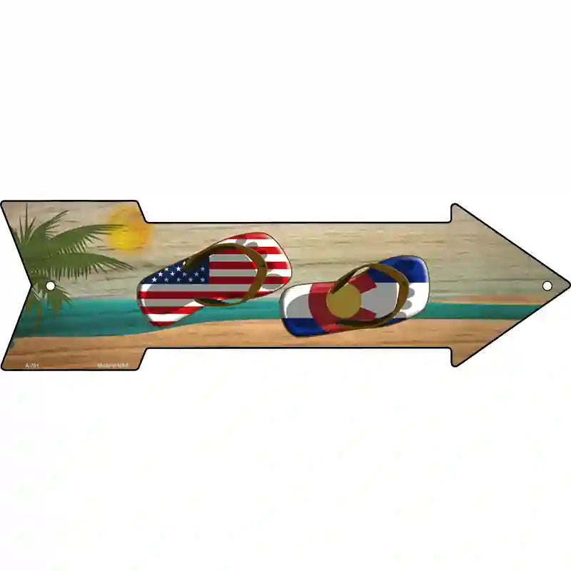 US and Colorado Flag Flip Flop Novelty Metal Arrow Sign 17" x 5" (A)