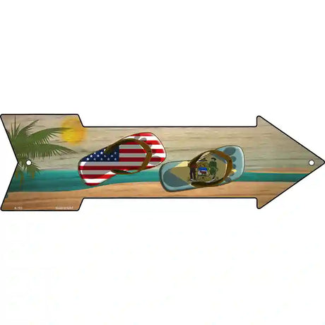 US and Delaware Flag Flip Flop Novelty Metal Arrow Sign 17" x 5" (A)