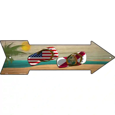 US and Florida Flag Flip Flop Novelty Metal Arrow Sign 17" x 5" (A)