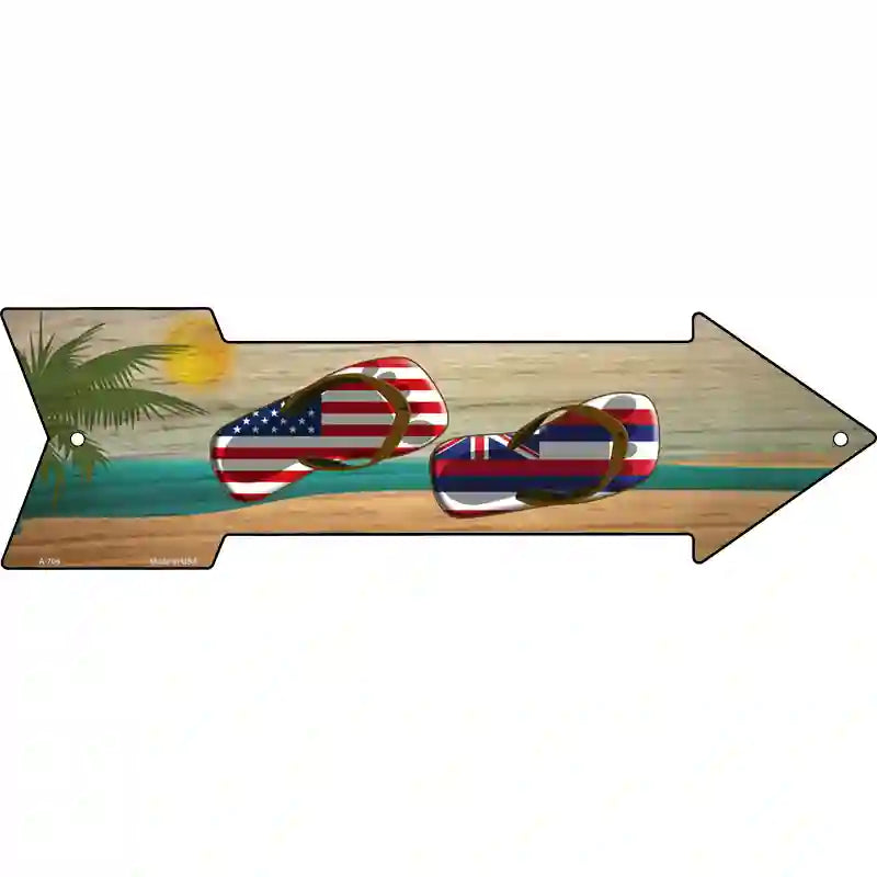 US and Hawaii Flag Flip Flop Novelty Metal Arrow Sign 17" x 5" (A)