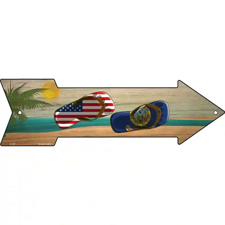 US and Idaho Flag Flip Flop Novelty Metal Arrow Sign 17" x 5" (A)