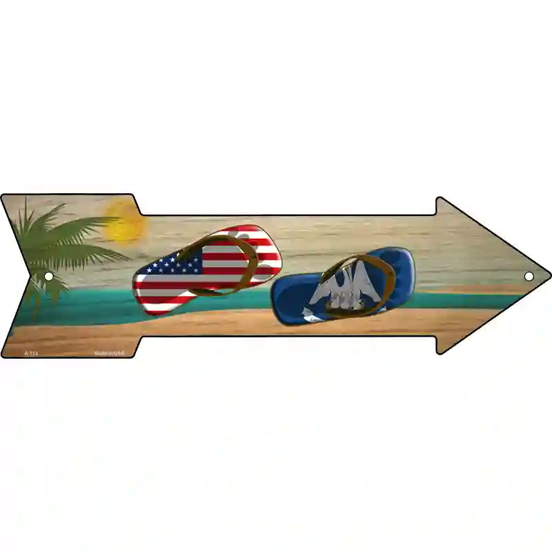 US and Louisiana Flag Flip Flop Novelty Metal Arrow Sign 17" x 5" (A)