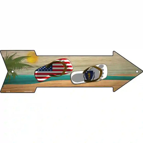 US and Massachusetts Flag Flip Flop Novelty Metal Arrow Sign 17" x 5" (A)