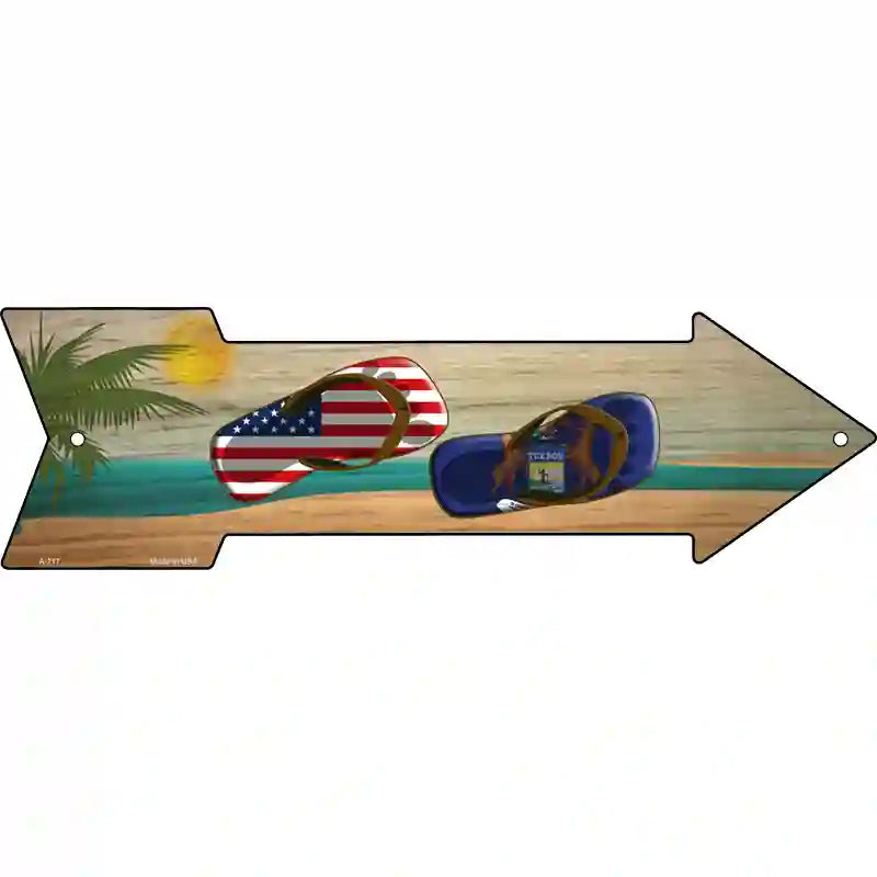 US and Michigan Flag Flip Flop Novelty Metal Arrow Sign 17" x 5" (A)