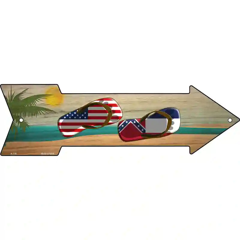 US and Mississippi Flag Flip Flop Novelty Metal Arrow Sign 17" x 5" (A)