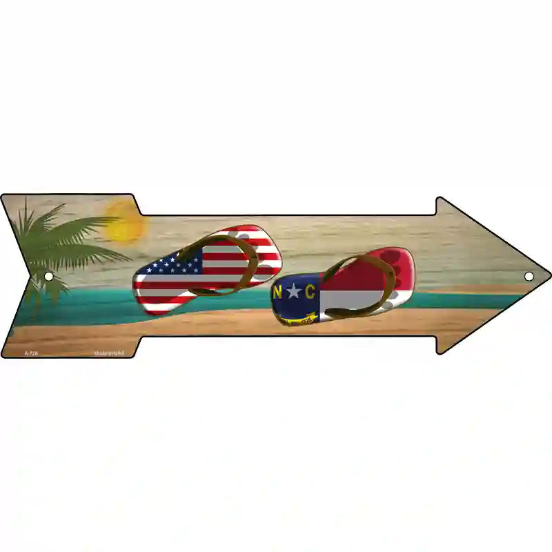 US and North Carolina Flag Flip Flop Novelty Metal Arrow Sign 17" x 5" (A)