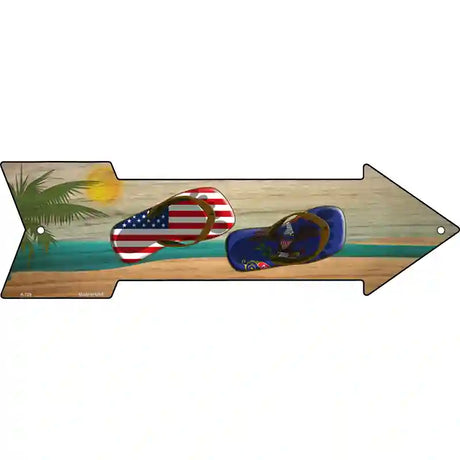 US and North Dakota Flag Flip Flop Novelty Metal Arrow Sign 17" x 5" (A)