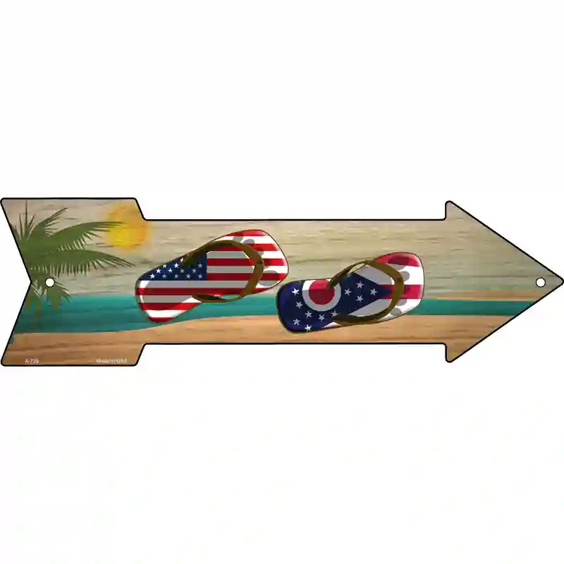 US and Ohio Flag Flip Flop Novelty Metal Arrow Sign 17" x 5" (A)