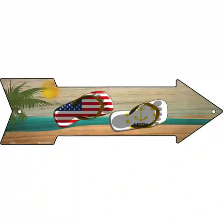 US and Rhode Island Flag Flip Flop Novelty Metal Arrow Sign 17" x 5" (A)