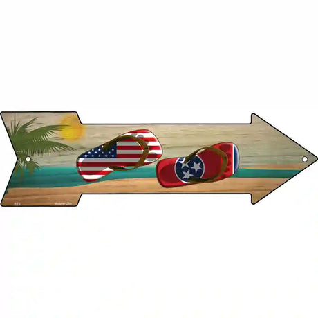 US and Tennessee Flag Flip Flop Novelty Metal Arrow Sign 17" x 5" (A)