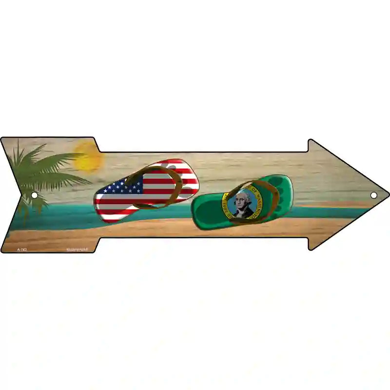 US and Washington Flag Flip Flop Novelty Metal Arrow Sign 17" x 5" (A)