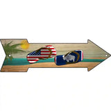 US and Wyoming Flag Flip Flop Novelty Metal Arrow Sign 17" x 5" (A)