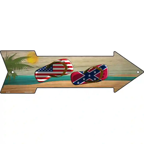 US and Confederate Flag Flip Flop Novelty Metal Arrow Sign 17" x 5" (A)