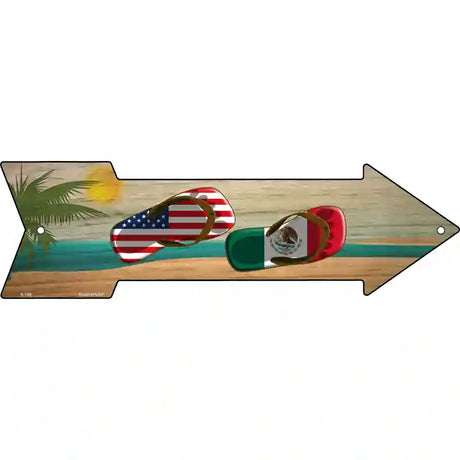 US and Mexico Flag Flip Flop Novelty Metal Arrow Sign 17" x 5" (A)