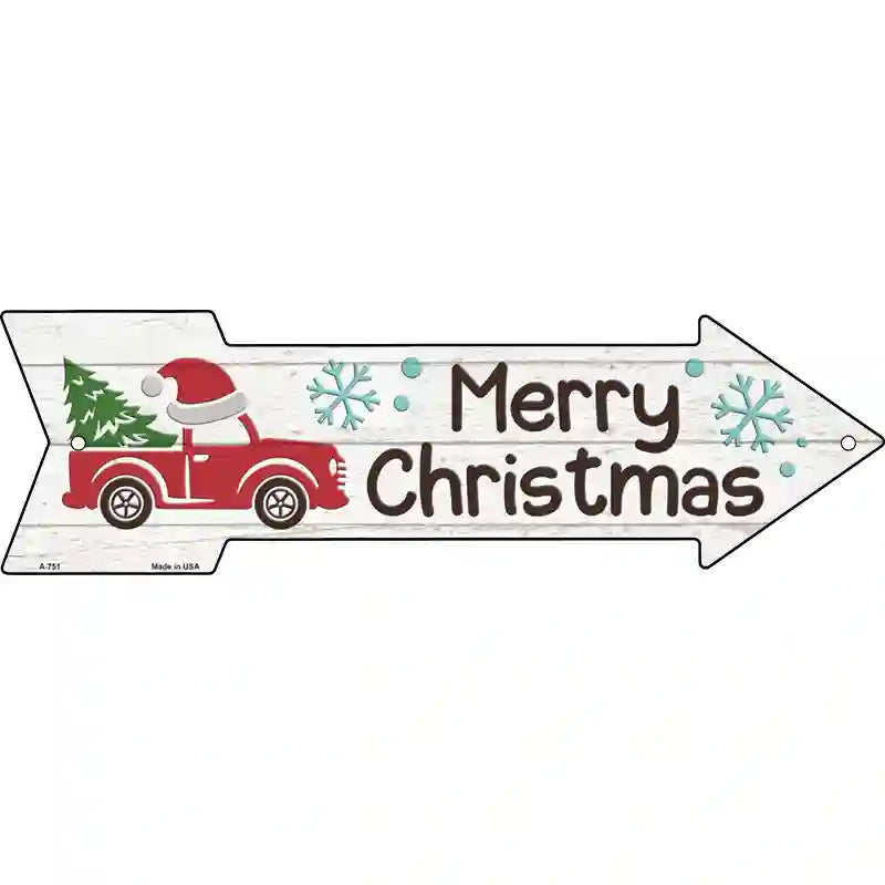 Merry Christmas Truck Hat Novelty Metal Arrow Sign 17" x 5" (A)