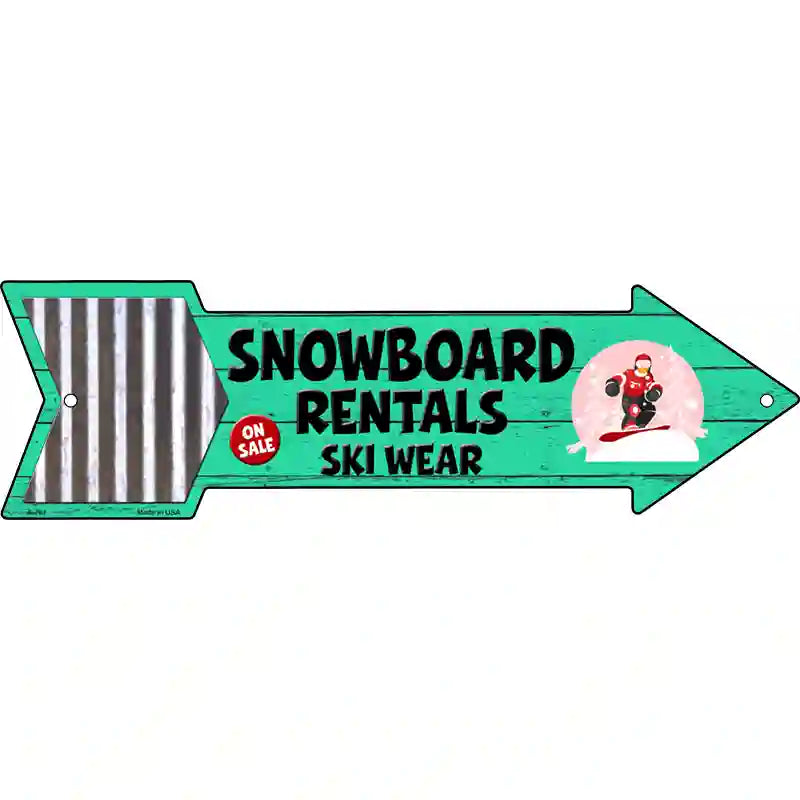 Snowboard Rentals Novelty Metal Arrow Sign 17" x 5" (A)