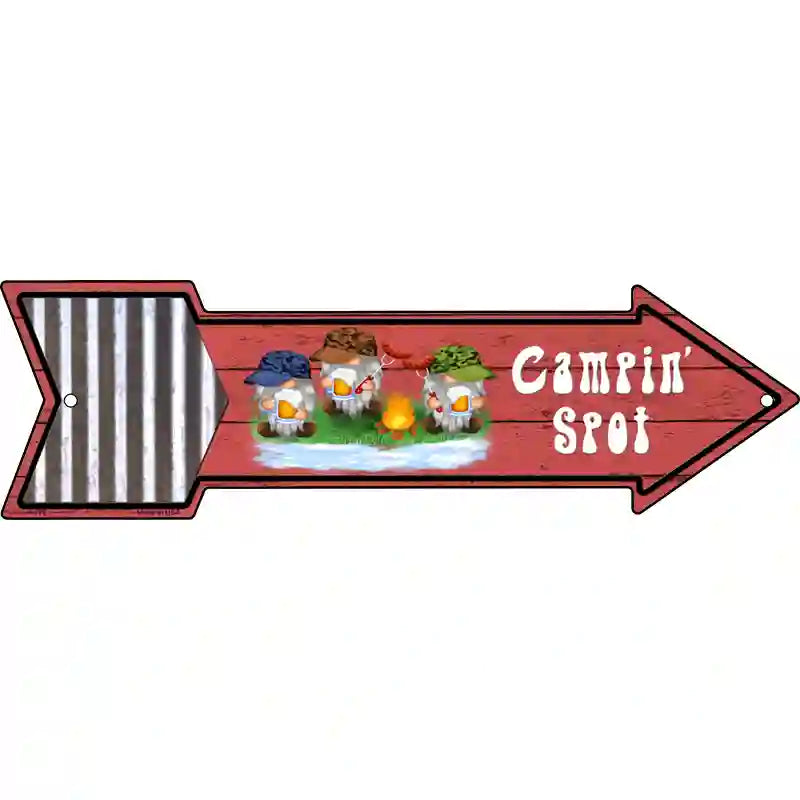 Camping Spot Three Gnomes Novelty Metal Arrow Sign 17" x 5" (A)