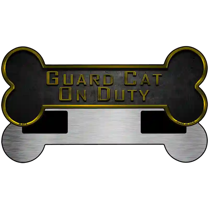 Guard Cat On Duty Novelty Metal Bone Magnet