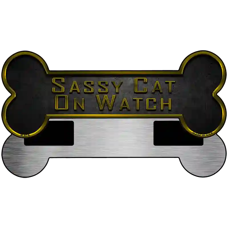 Sassy Cat On Watch Novelty Metal Bone Magnet