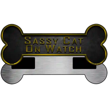 Sassy Cat On Watch Novelty Metal Bone Magnet