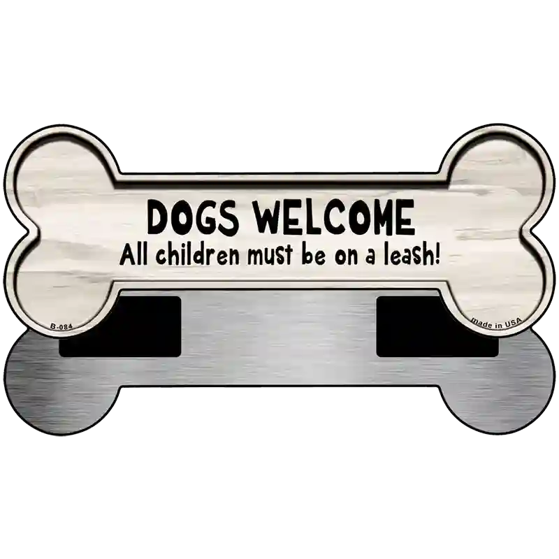 Dogs Welcome Children Leash Novelty Metal Bone Magnet